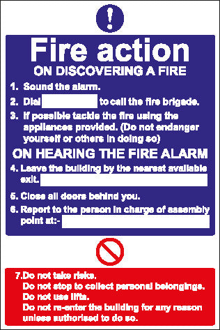Fire Action Sign 200x300 Correx