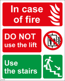 In case of fire- Do not use the lift - 200x250mm