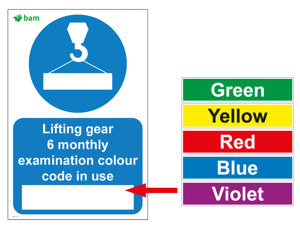 Lifting gear 6 monthly examination colour code in use – BAM Site Direct