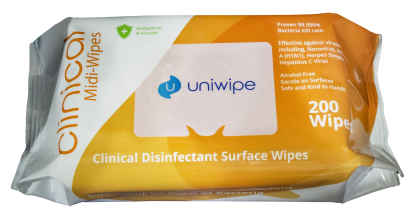 Uniwipe Sanitiser - Surface Wipes - Pack of 200 - 200 x 200mm