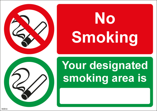 No Smoking Sign - No smoking -Your designated smoking area is:-
