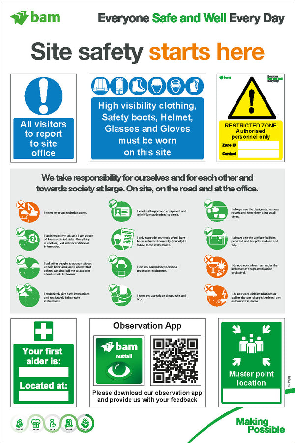 Site Safety Starts Here 1000 x 1500mm correx