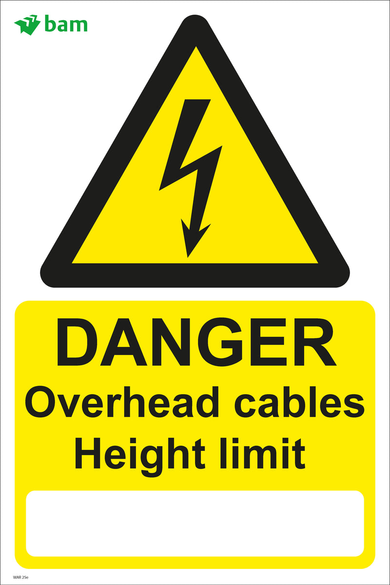 DANGER Overhead cables Height limit