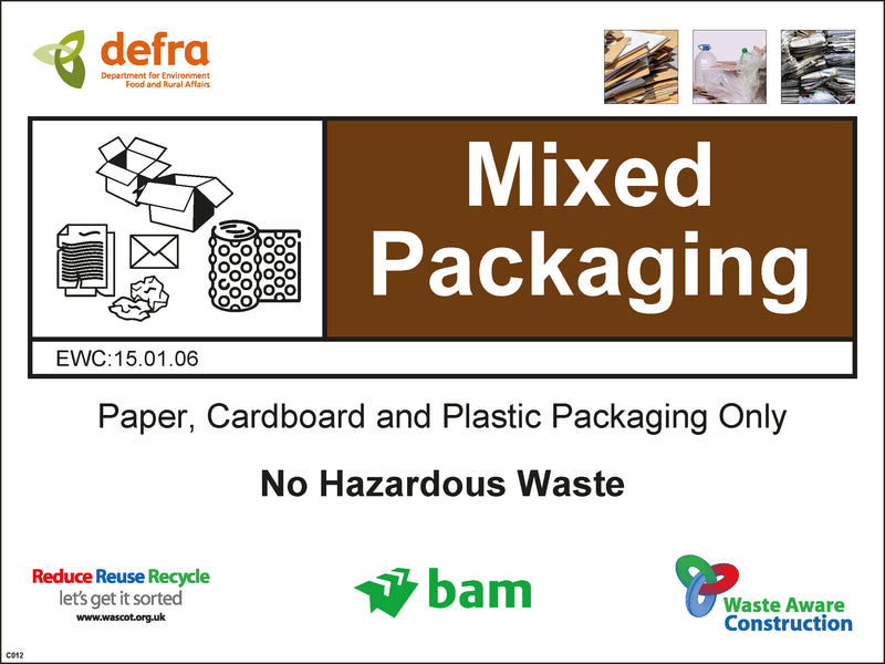 Used Packaging Sign Waste Sign - Mixed Packaging – BAM Site Direct
