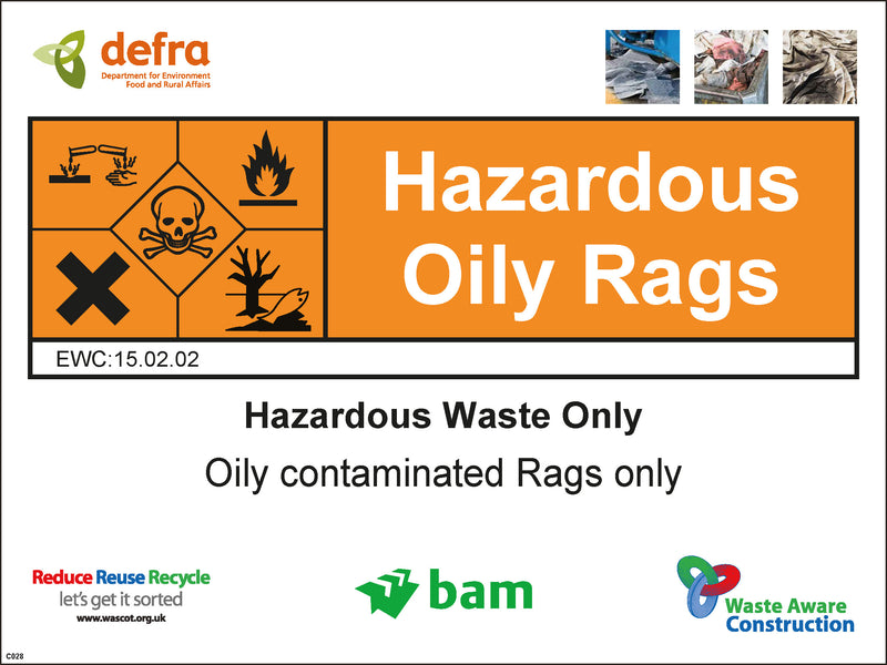 Oil Rag Container Label Waste Sign - Hazardous Oily Rags – BAM Site Direct