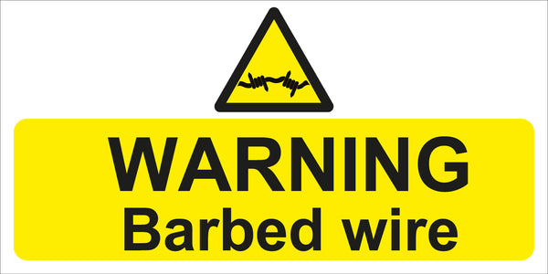 WARNING Barbed wire Sign 600x300 Correx
