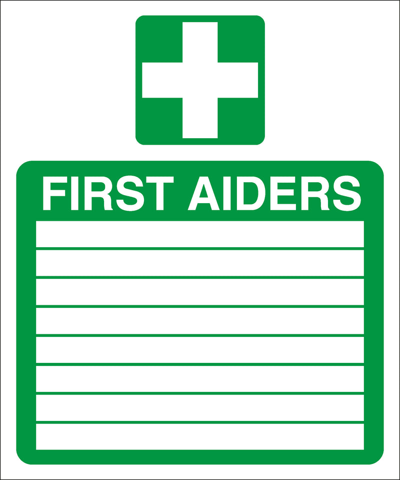 First Aid Sign - First Aider list (8 names)