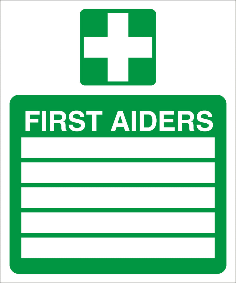 First Aid Sign - First aider list (5 names) – BAM Site Direct