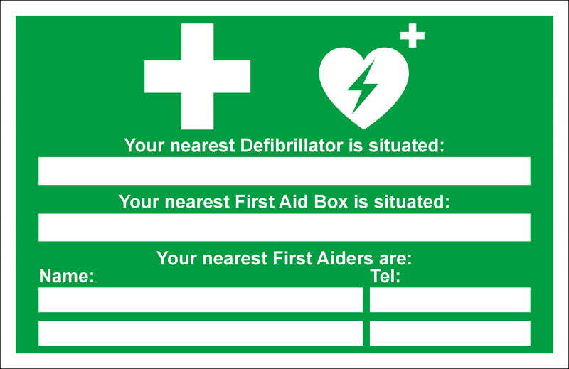 First Aid Sign - Your nearest Defibrillator is situated