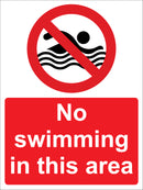 Prohibition Sign - No swimming in this area
